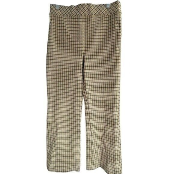 SPANX Flare Dijon Plaid Knit Pants SZ L Preppy Houndstooth check Classic - Picture 1 of 10